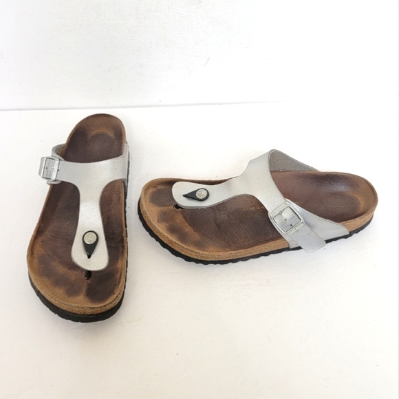 Birkenstock Shoes - Birkenstock Gizeh Silver Thong Sandals Size 41